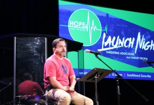 Kendra Peek/kendra.peek@amnews.com Brian Wofford, former law enforcement officer and current Prison Rape Elimination Act coordinator at the Boyle County Detention Center, speaks at the launch night for the Hope Network, hosted at Southland Christian Church.