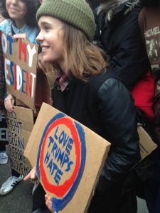 Photo of actor Ellen Page in Washington, D.C. Women's March by Callie Minks. 