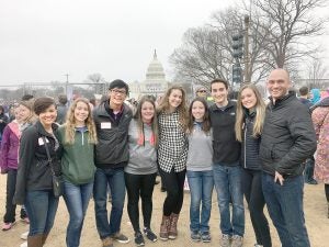 Photo submitted From left to right: Jordan Smith, Laura Nolan, Wesley Wei, Mercedes Phegley, McKinley Rush, Emma Nolan, Taylor Whitsell, Kate Leahey, and Ryan New were able to witness two different aspects of democracy as the environment changed from the Inauguration to the Women’s March.