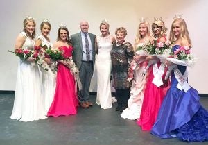 Pictured, from left to right are, McKaylah Robinson, Miss Heart of Kentucky; Emily Sharp, Miss Danville; Allyson Ledford, Miss Bluegrass Area; Reuben Harness, Co-Director; Susan Smith Parks, Co-Director; Annabelle Watts, Miss Bluegrass Area Outstanding Teen; Bryce Baker, Miss Danville Outstanding Teen; Katherine Noel Wethington; Miss Heart of Kentucky Outstanding Teen.