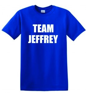 The front of the shirts to raise funds for Jeffrey Guest. Shirts are available in a variety of colors.